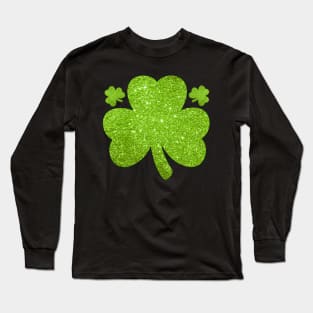 Lucky Irish Glitter Shamrock Clover Green Leaf St Pattys Day Long Sleeve T-Shirt
